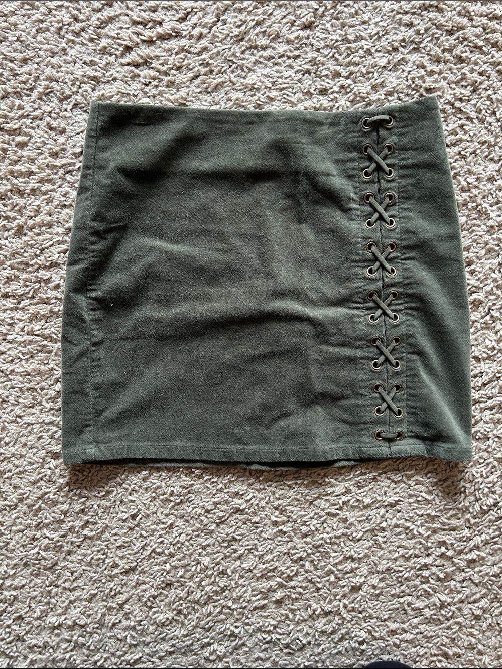 Olive Green Lace-Up Mini Skirt